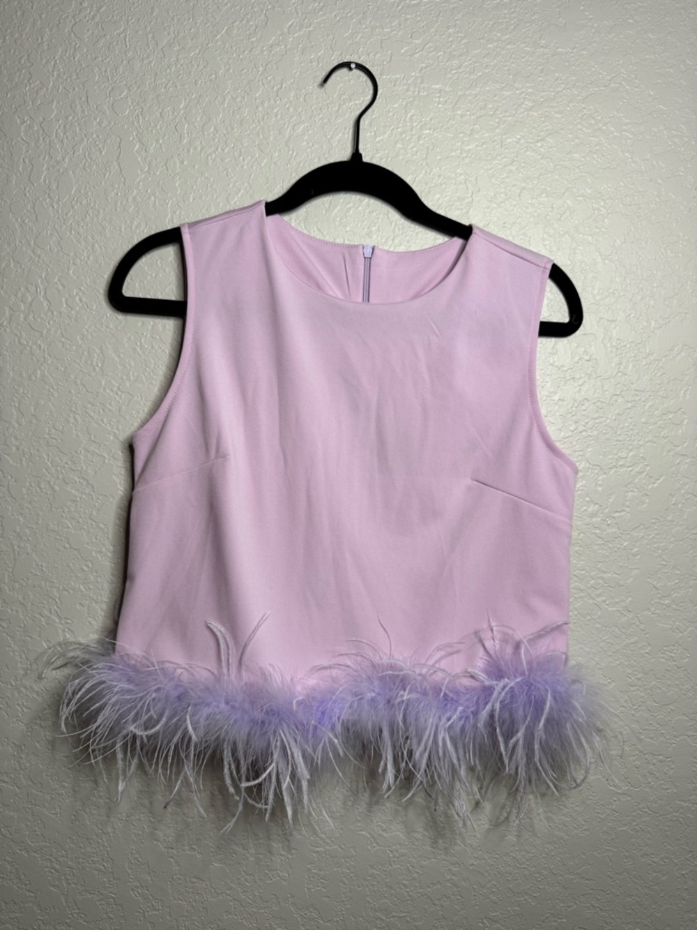 Lilac Feather Trim Sleeveless Boutique Top